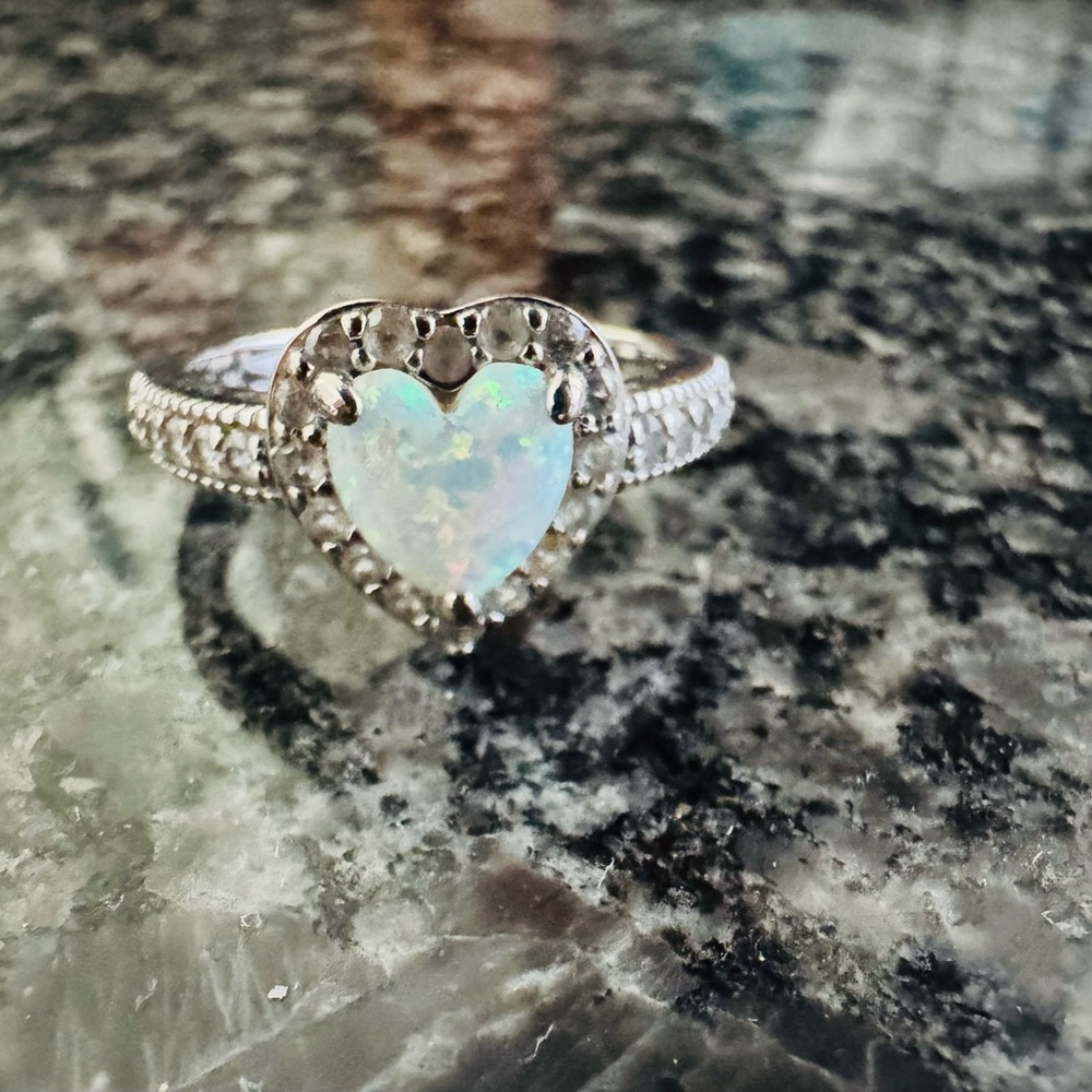Heart-Shaped Opal Silver Ring